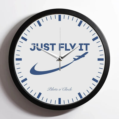 Just Fly IT 2 aviation design on premium wood and metal wall clock.