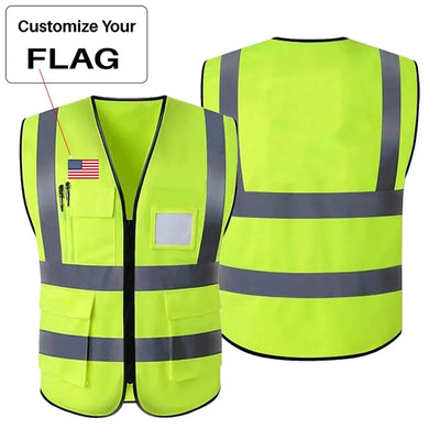 Custom Flag aviation design printed on high-visibility reflective fabric reflective vest.