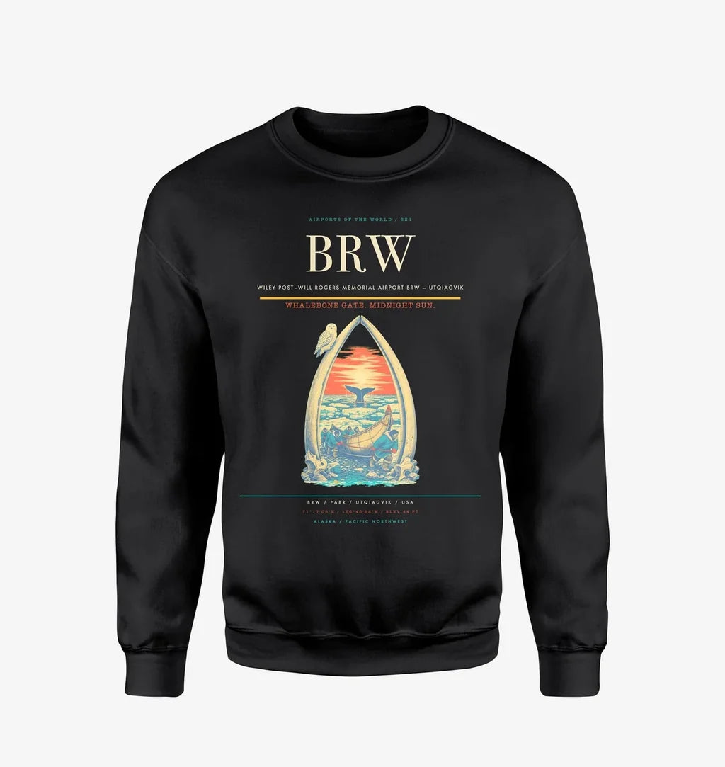 Wiley Post–Will Rogers Memorial Airport (BRW) design on black sweatshirt