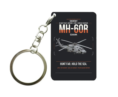 Sikorsky MH-60R Seahawk design on black designed key chain, double-side print