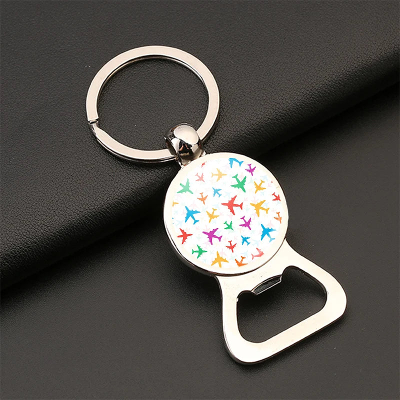 Cheerful Seamless Airplanes Bottle Opener aviation design on bottle-opener key chain, durable metal alloy with built-in opene.