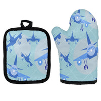 Thumbnail for Super Funny Airplanes Kitchen Glove & Holder aviation design on durable fabric with insulated lining kitchen glove holder.