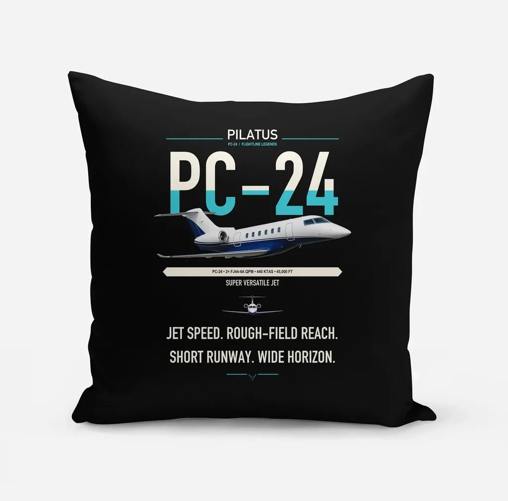 Pilatus PC-24 design on black pillow