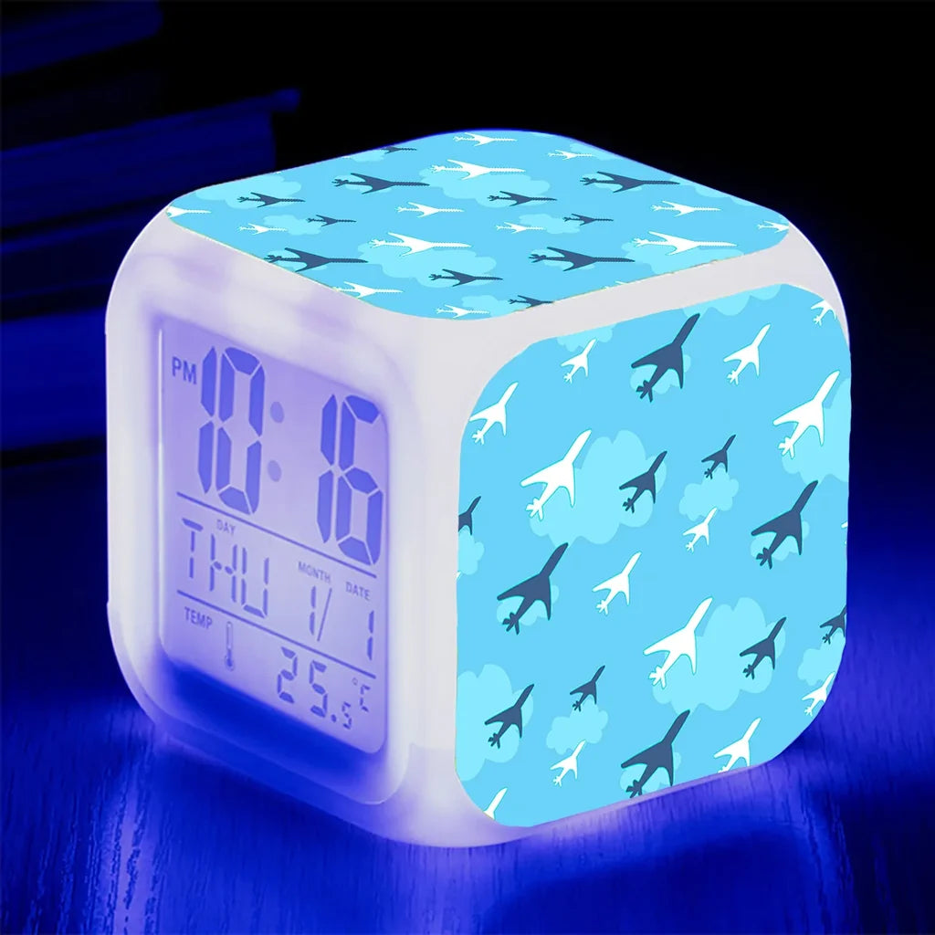 Cool & Super Airplanes "7 Colour" Digital Alarm aviation design on premium wood and metal table clock.
