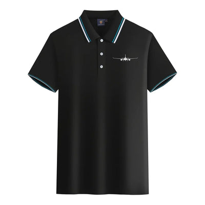 Airbus A350 Silhouette aviation design printed on soft cotton stylish polo shirt.