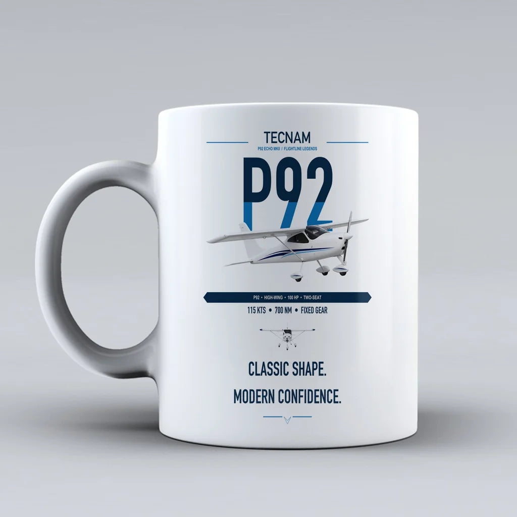 Tecnam P92 Echo MkII design on white ceramic mug, double-side print