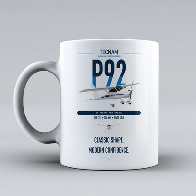 Tecnam P92 Echo MkII design on white ceramic mug, double-side print
