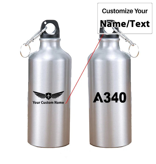 Airbus A340 Flat Text aviation design on thermos, vacuum-insulated.