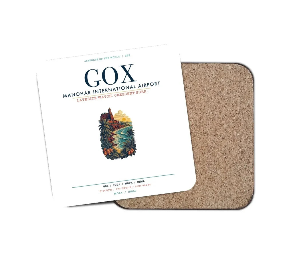 Manohar International Airport Mopa (GOX) design on white 1 piece coaster