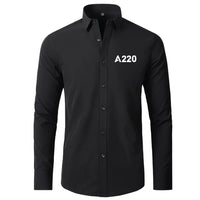 Thumbnail for Airbus A220 Flat Text aviation design printed on soft cotton long-sleeve 2D shirt.