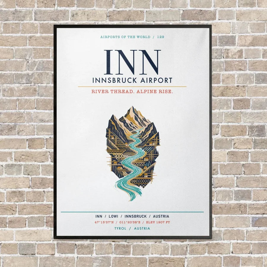Innsbruck Airport INN vertical canvas print - framed - white background