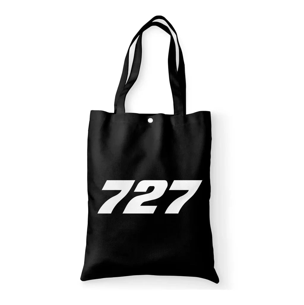 Boeing 727 Flat Text aviation tote bag in canvas.
