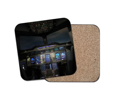 Airbus A380 Cockpit aviation design on cork-backed wood with print coaster.