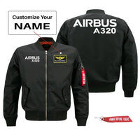 Thumbnail for Airbus A320 Text Pilot Jackets (Customizable) aviation design printed on comfortable shell with classic fit designed jacket.