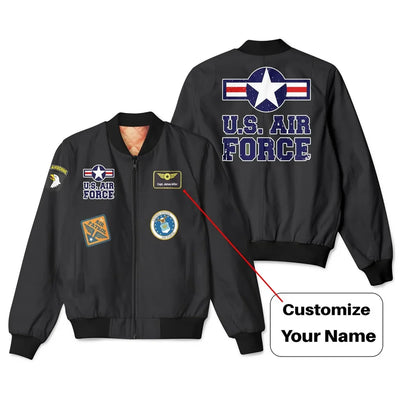 US Air Force + Patches aviation design printed on padded shell with full sublimation print 3D bomber jacket.