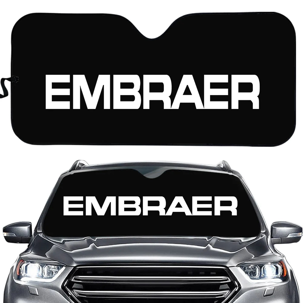Embraer & Text aviation design on reflective polyester car sun shade.