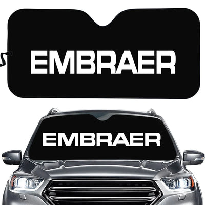 Embraer & Text aviation design on reflective polyester car sun shade.