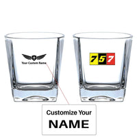 Thumbnail for Flat Colourful 757 aviation design on whiskey glass, crystal-clear premium glassware.