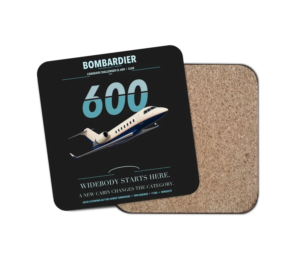 Bombardier Challenger 600 design on black 1 piece coaster