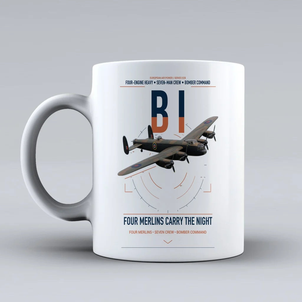Avro Lancaster B I design on white ceramic mug, double-side print