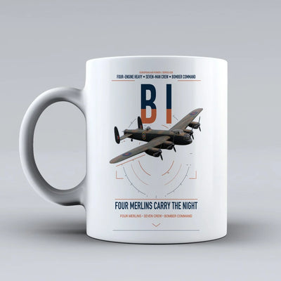 Avro Lancaster B I design on white ceramic mug, double-side print