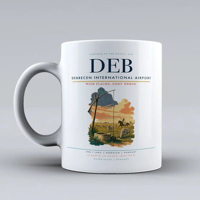 Debrecen International Airport (DEB) airport code design on white ceramic mug