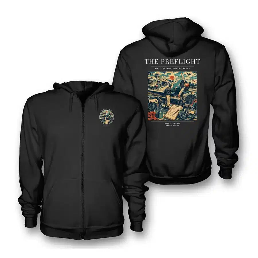 VINTAGE G4138 - The Preflight - Premium Zipped Hoodie design on black