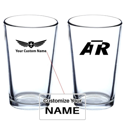 ATR & Text Beer & aviation design on beer water glass, versatile drinkware.
