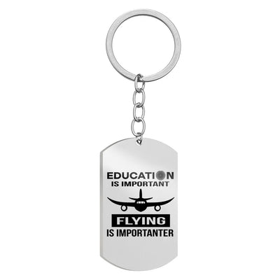 Side view of Flying is Importanter Stainless Steel Key Chains (Double Side) aviation double-side stainless steel key chain in.
