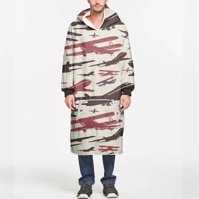 Vintage & Jumbo Airplanes aviation design on soft fleece blanket hoodie.