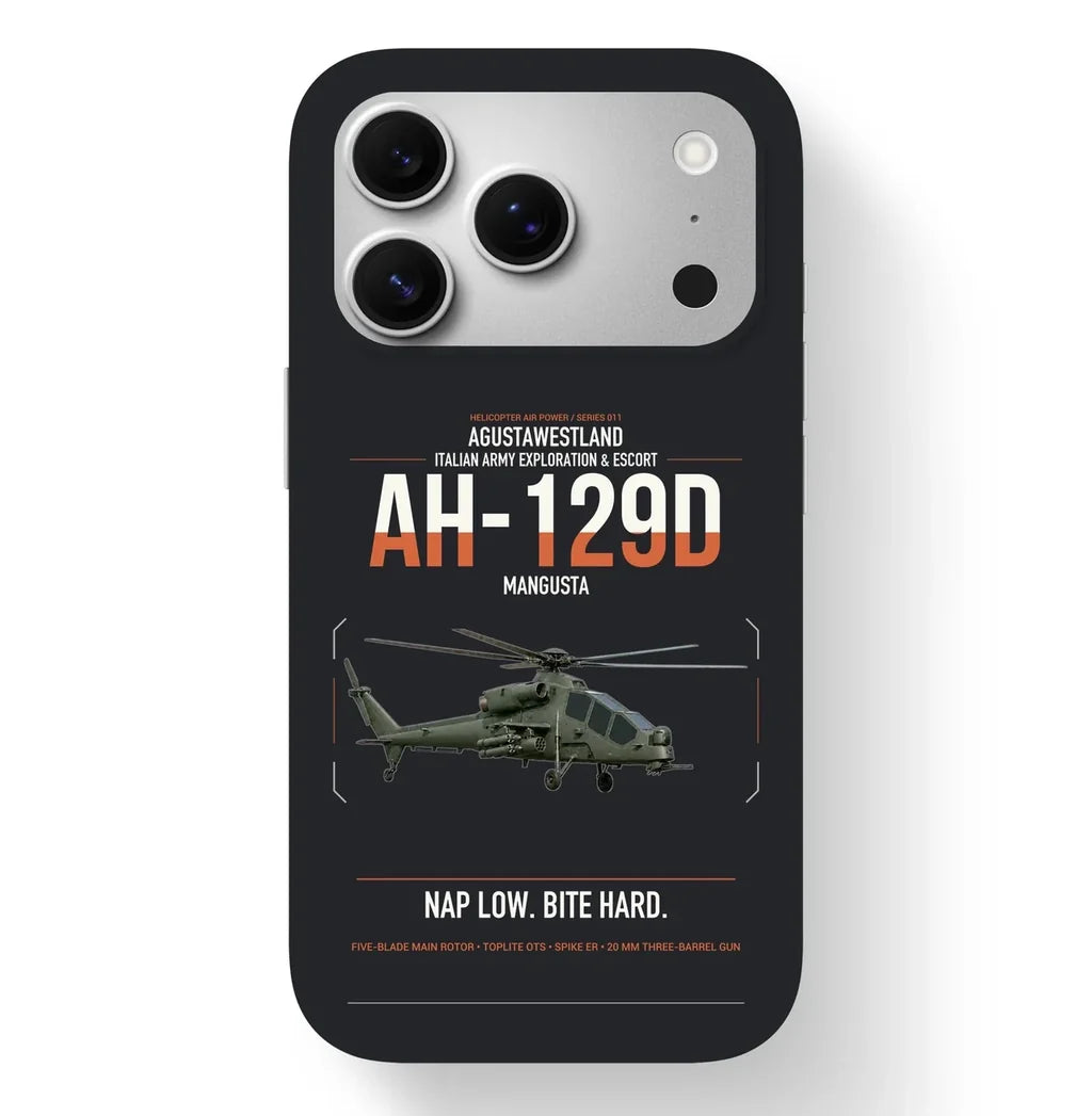 AgustaWestland AH-129D Mangusta design on black magsafe iphone case, for iPhone 17 Pro