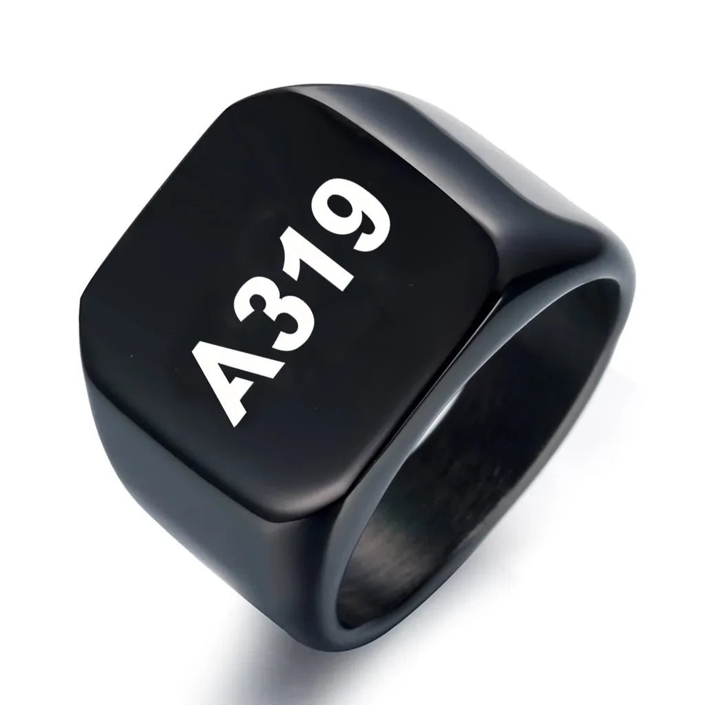 Airbus A319 Flat Text aviation ring in stainless steel.