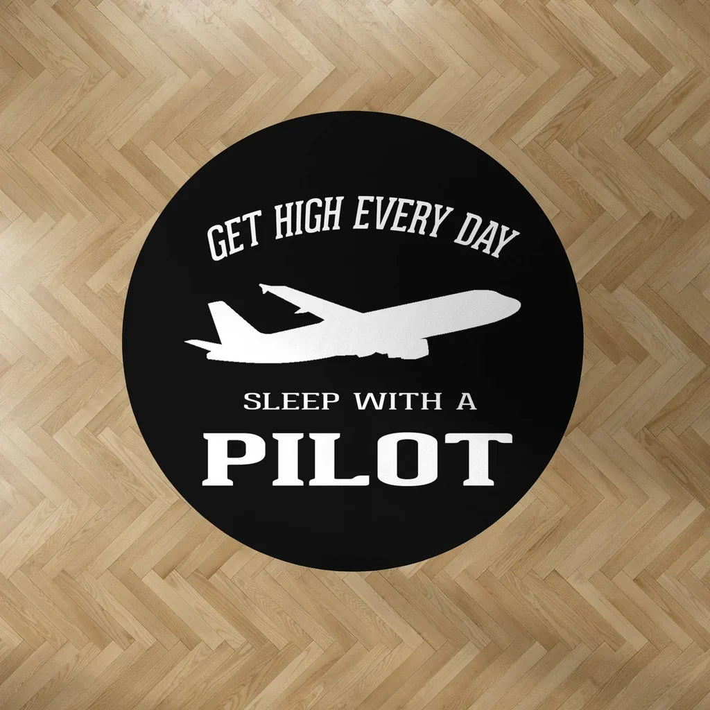 Get High Every Day Sleep With A Pilot Carpet & Floor Mats (Round) aviation design on durable carpet pile with non-slip backin.