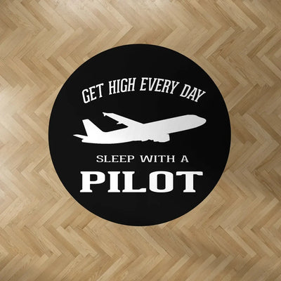 Get High Every Day Sleep With A Pilot Carpet & Floor Mats (Round) aviation design on durable carpet pile with non-slip backin.