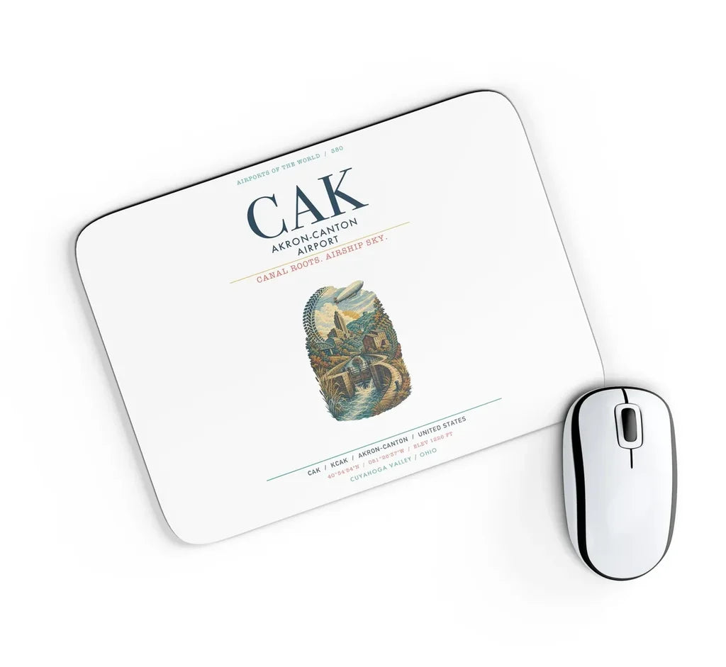 Akron-Canton Airport (CAK) design on white rectangle mouse pad