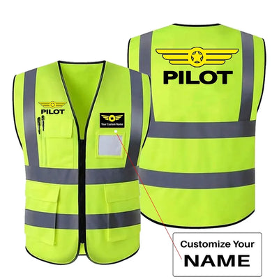Pilot & Badge aviation design printed on high-visibility reflective fabric reflective vest.