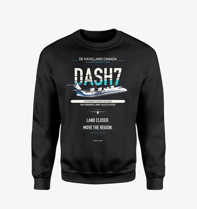 de Havilland Canada DHC-7-102 Dash 7 design on black sweatshirt