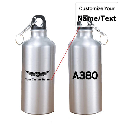 Airbus A380 Flat Text aviation design on thermos, vacuum-insulated.