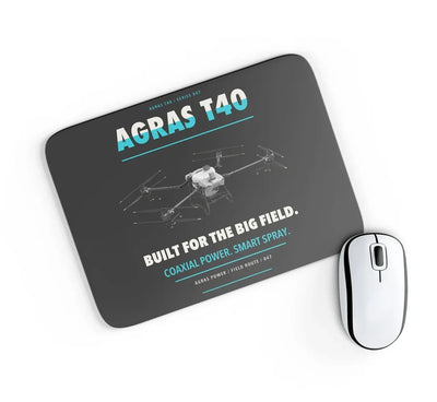 DJI Agras T40 design on black rectangle mouse pad