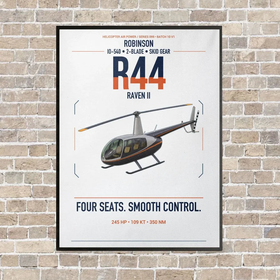 Robinson R44 Raven II vertical canvas print - framed - white background
