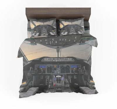 Boeing 787 Cockpit aviation print bedding set, soft cotton blend.