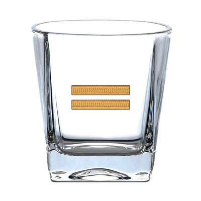 Golden Pilot Epaulettes 2 Lines aviation design on whiskey glass, crystal-clear premium glassware.