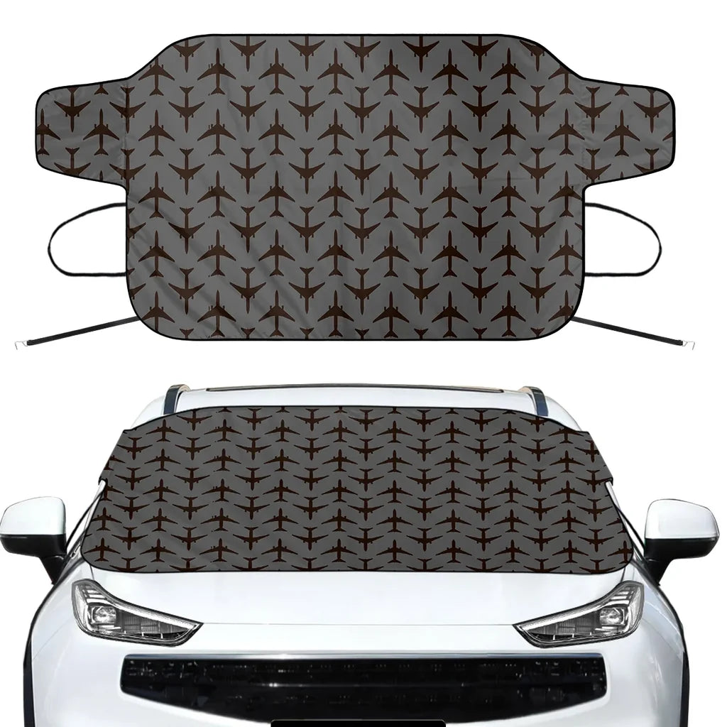 Perfectly Sized Seamless Airplanes Gray Car aviation design on car windshield cover.