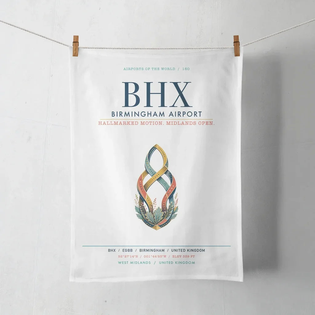 Birmingham Airport (BHX) design on white towel