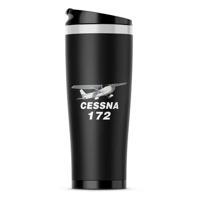 The Cessna 172 aviation design on travel mug no-holder, insulated double-wall.