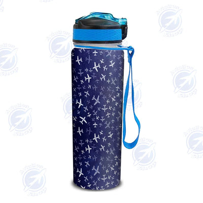 Different Sizes Seamless Airplanes Sports aviation design on sport kettle, insulated bottle with sport spout.