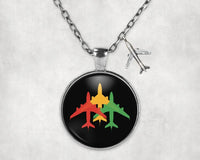 Thumbnail for Colourful 3 Airplanes aviation-themed necklace, polished stainless steel.