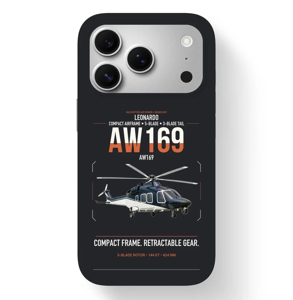 Leonardo AW169 design on black magsafe iphone case, for iPhone 17 Pro