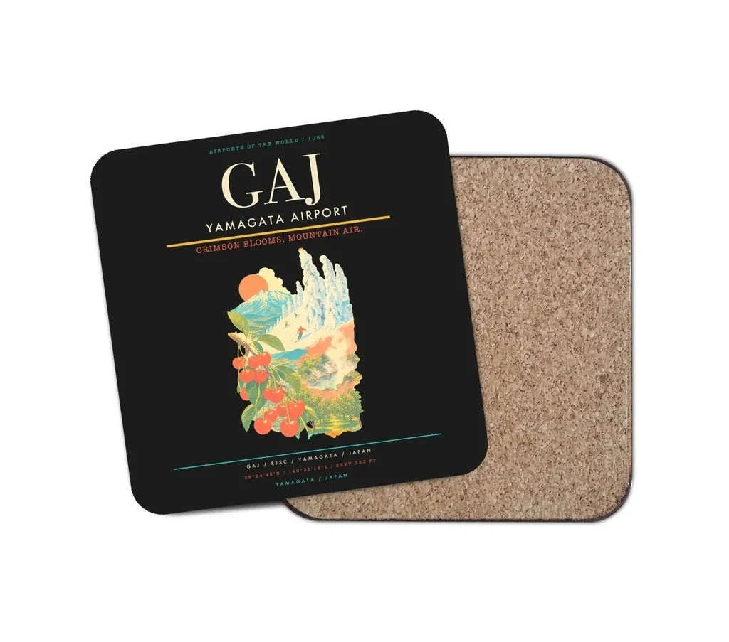 Yamagata Airport (GAJ) design on black 1 piece coaster