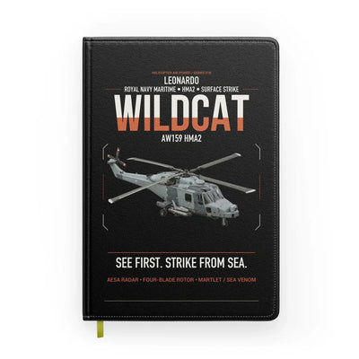 Leonardo AW159 Wildcat HMA2 design on black notebook